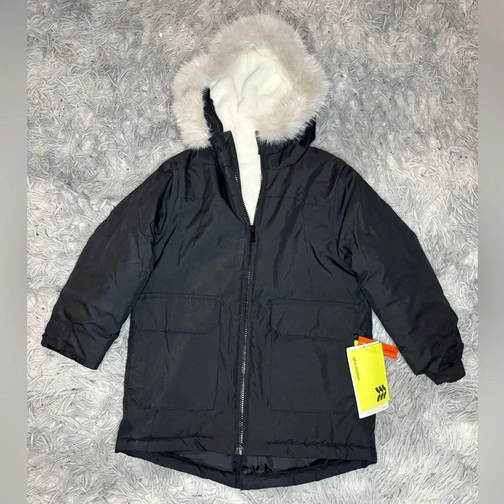 All In Motion Kids Hooded Parka Jacket - Black Size Extra Small (4/5) NWT